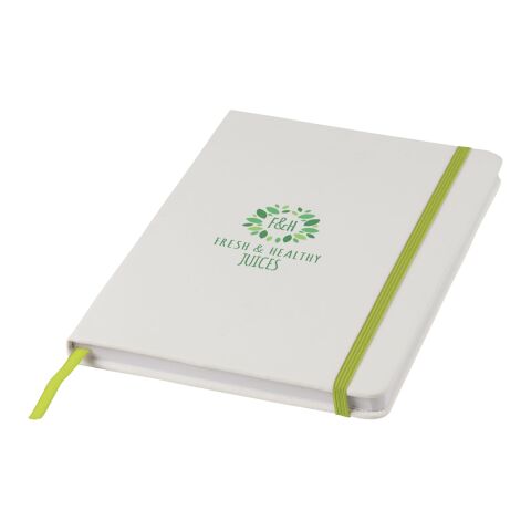 Spectrum A5 white notebook with coloured strap White-Lime | No Branding | not available | not available | not available
