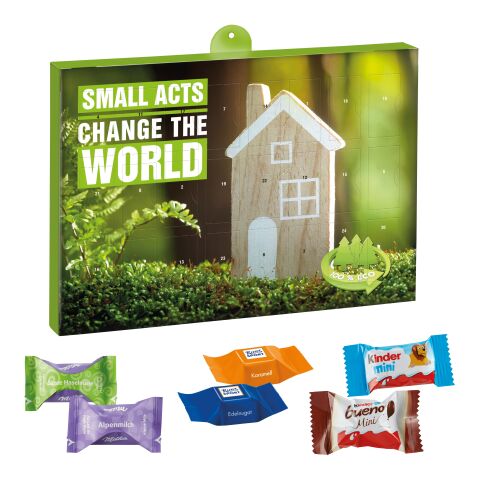 Premium Gift Advent Calendar Eco with Ritter Sport Choco Cubes, Milka Favourites Mix, Kinder Chocolate Mini &amp; Kinder bueno Mini Mix 2-colour digital- or offset printing