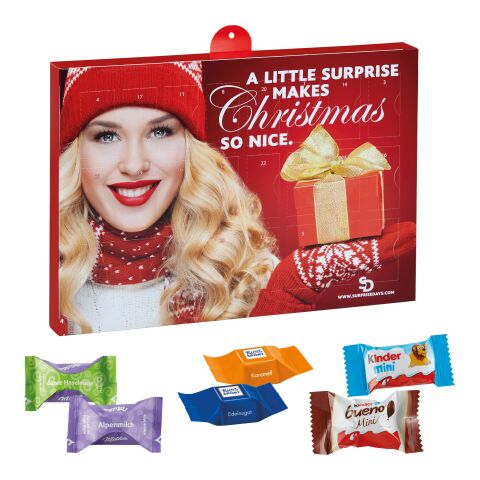 Premium Gift Advent Calendar with Ritter Sport Choco Cubes, Milka Favourites Mix, Kinder Chocolate Mini &amp; Kinder bueno Mini Mix 1-colour digital- or offset printing