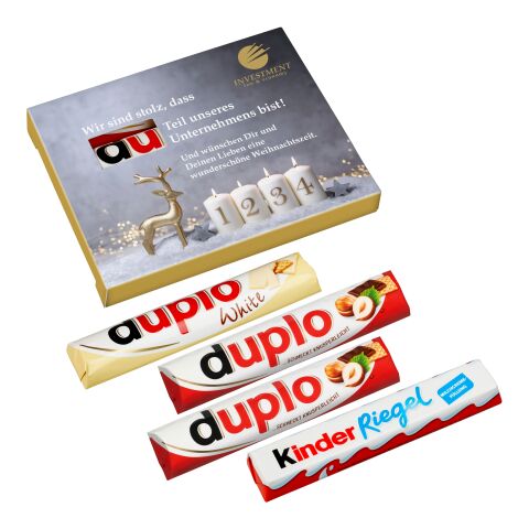 Pack of 4 „Advent days“ duplo with duplo classic, duplo white &amp; Kinder Chocolate digital printing