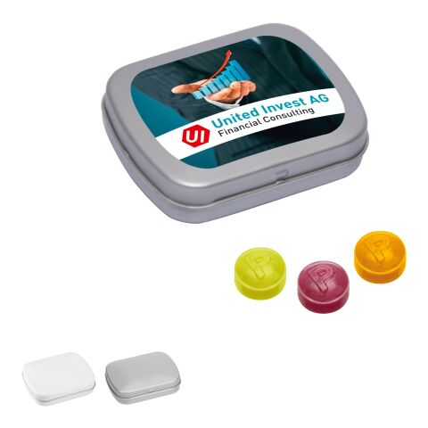 Mini Tin with Hinged Lid with Pulmoll Pastilles white | 5-colour tampon printing