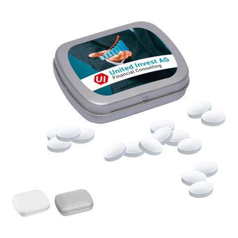 Mini Tin with Hinged Lid with Cool Ice white | 5-colour tampon printing