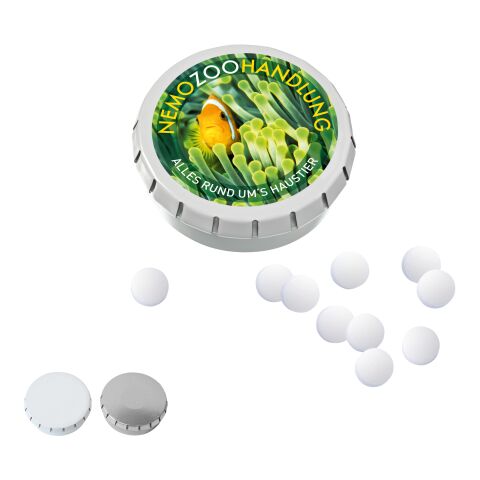 SUPER MINI CLICK CLACK Tin with Peppermint Pastilles, 20g white | 1-colour tampon printing