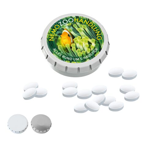 SUPER MINI CLICK CLACK Tin with Cool Ice, 20g white | 1-colour tampon printing