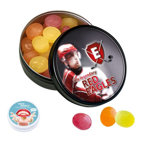 Black Or White Tin with Kalfany Fruit Candies black | 1-colour tampon printing