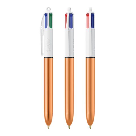 BIC® 4 Colours Shine ballpen + Lanyard White-White/Rose Gold(2) | 4-color Screen Print | Barrel-Right clip | 30.00 mm x 43.00 mm