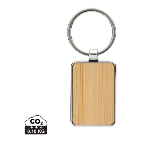 RCS recycled zinc alloy rectangle keychain with bamboo silver-brown | Without Branding | not available | not available