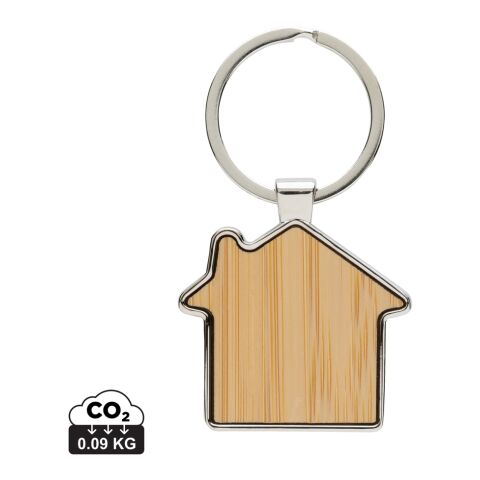 RCS recycled zinc alloy house keychain with bamboo silver-brown | Without Branding | not available | not available