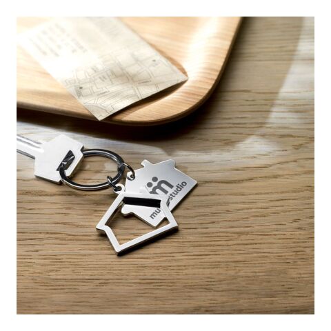 Metal key ring house shape shiny silver | No Branding | not available | not available