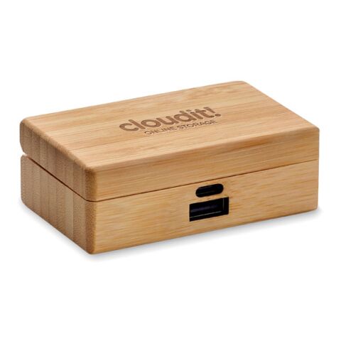 TWS earbuds in bamboo case