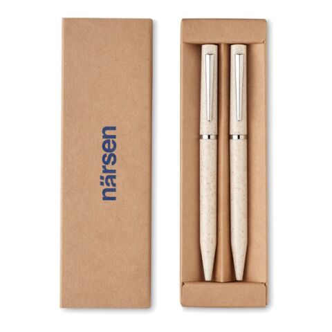 Wheat straw/ABS twist pen set beige | No Branding | not available | not available | not available