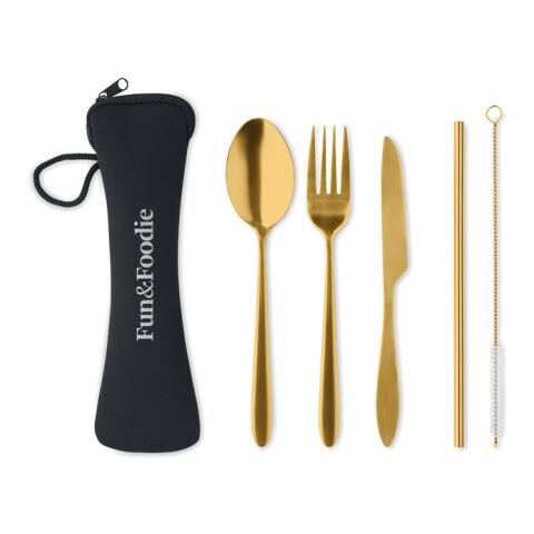 Cutlery stainless steel set &amp; black pouch gold | No Branding | not available | not available | not available