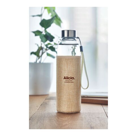 Glass bottle in pouch 500ml beige | No Branding | not available | not available | not available