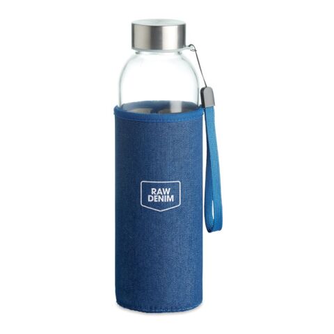 Glass bottle in denim look pouch 500 ml blue | No Branding | not available | not available | not available