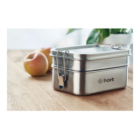 Stainless steel lunch box with 2 compartments matt silver | No Branding | not available | not available | not available