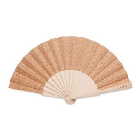 Wood hand fan with cork fabric