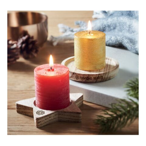 Candle on round wooden base red | No Branding | not available | not available