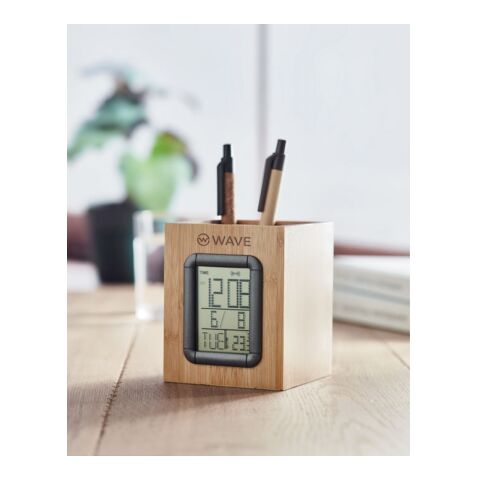 Bamboo penholder and LCD clock wood | No Branding | not available | not available