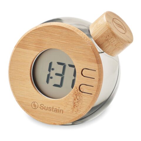 Water powered bamboo LCD clock transparent/grey | Without Branding | not available | not available | not available
