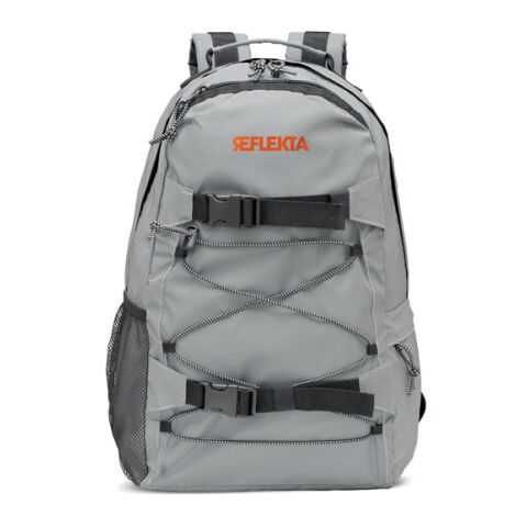 Sporty reflective backpack 190T with front cord matt silver | No Branding | not available | not available