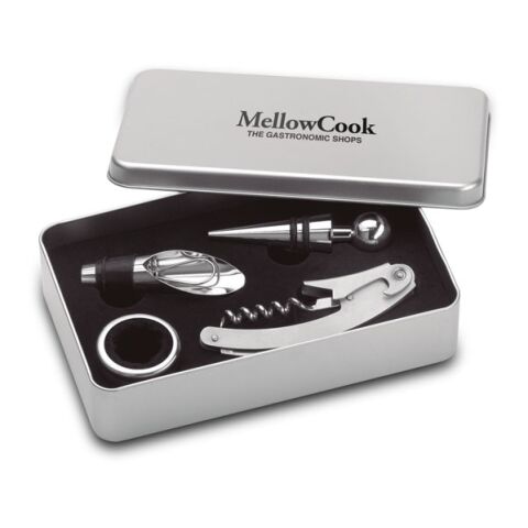 Wine  set in tin box matt silver | Without Branding | not available | not available