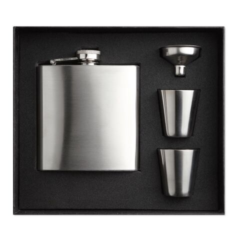 Slim hip flask w 2 cups set