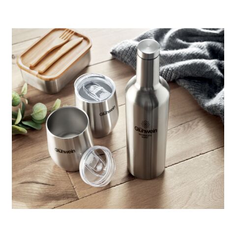 Double walled bottle &amp; mug set matt silver | No Branding | not available | not available | not available