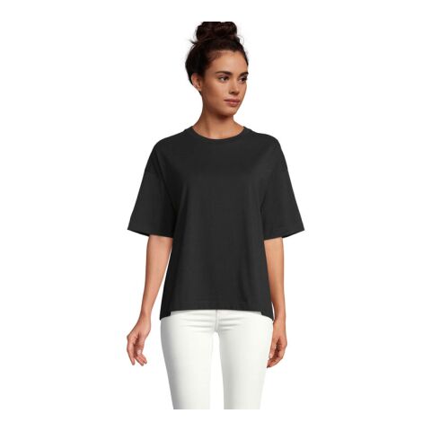 BOXY WOMEN OVERSIZE T-SHIRT Deep Black | XS | 1-color Screen Print | ARM LEFT | 100 mm x 70 mm | not available